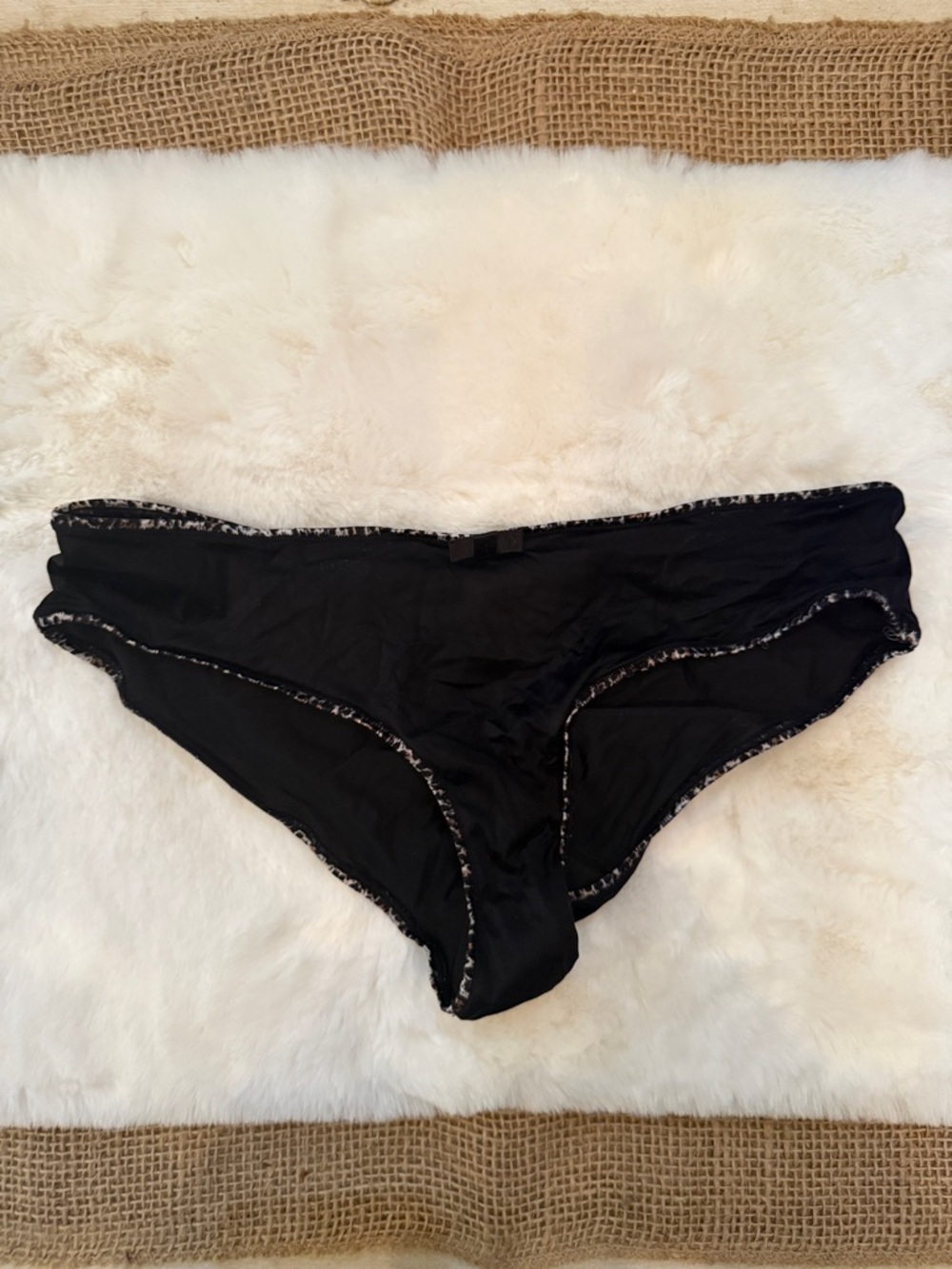 Victoria's Secret Black Bikini Panty with Animal Print Trim and Keyhole back